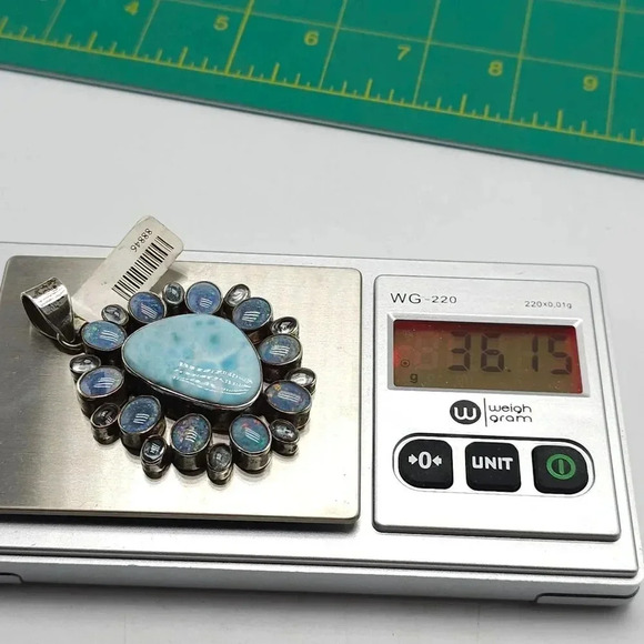 Larimar Opal Gemstone Pendant Sterling Silver Setting Blue Iridescent Stones - Picture 7 of 7